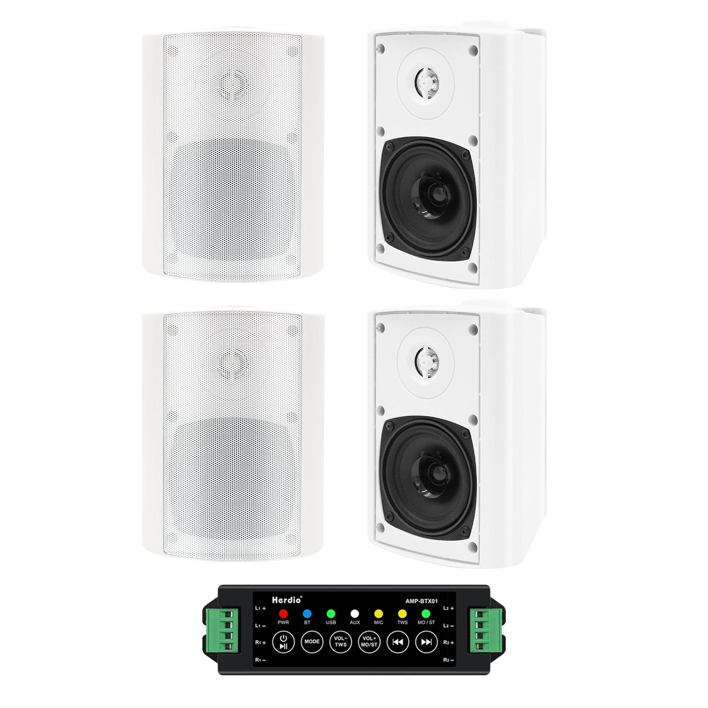 Herdio 4" Bluetooth Outdoor Speakers 400 Watts High Power Weatherproof