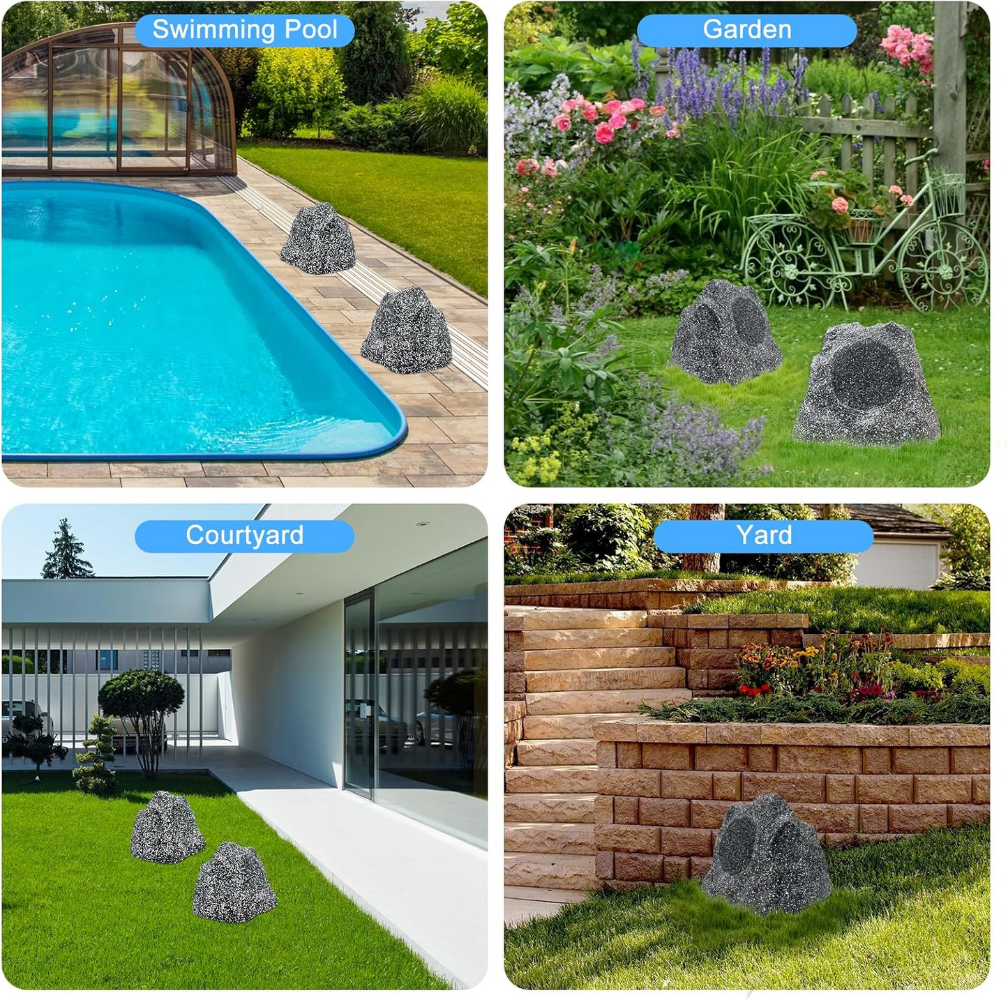 Masteronly 6.5" Rock Speakers Waterproof Outdoor 400 Watts for Yard