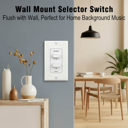 Masteronly 2-Channel In-Wall Speaker Selector Switch - 120W Volume Controller