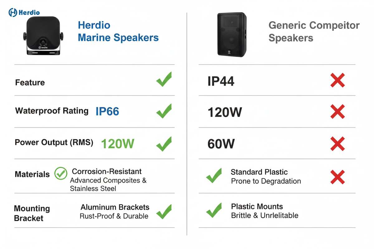 Herdio marine speakers competitive advantage comparison chart product benefits