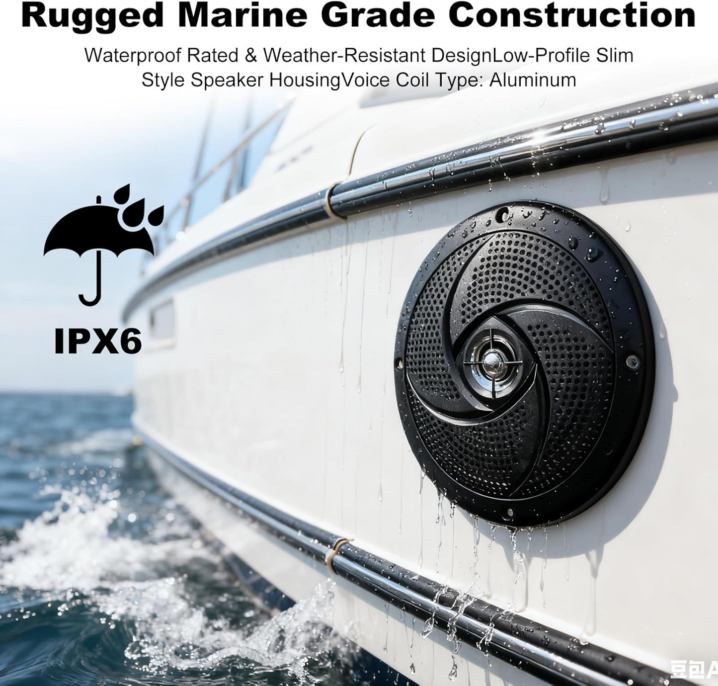 Masteronly 6.5 Inch 240W Waterproof Marine Speakers - 2 Way Weather Resistant with LED Lights, and Low Profile Slim Style for Ooutdoor Boat，RV