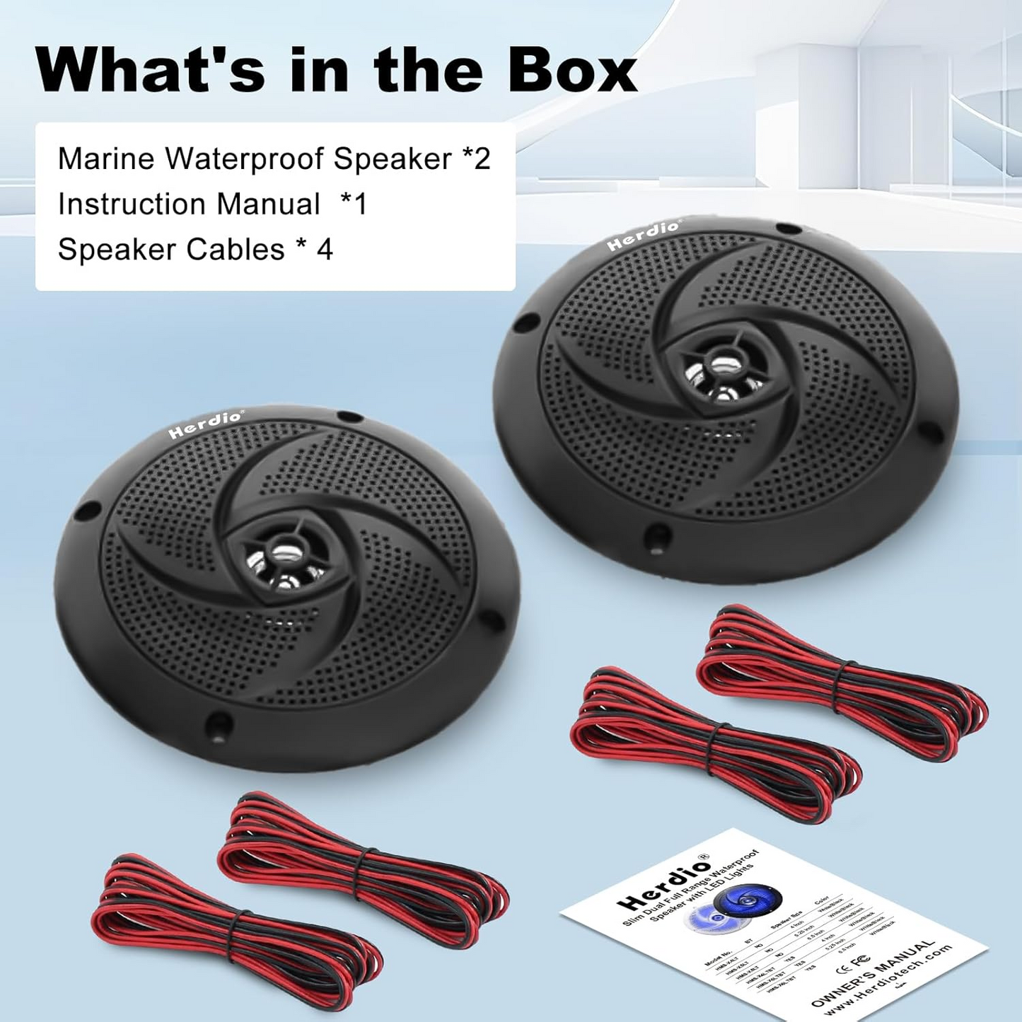 Masteronly 6.5 Inch 240W Waterproof Marine Speakers - 2 Way Weather Resistant with LED Lights, and Low Profile Slim Style for Ooutdoor Boat，RV