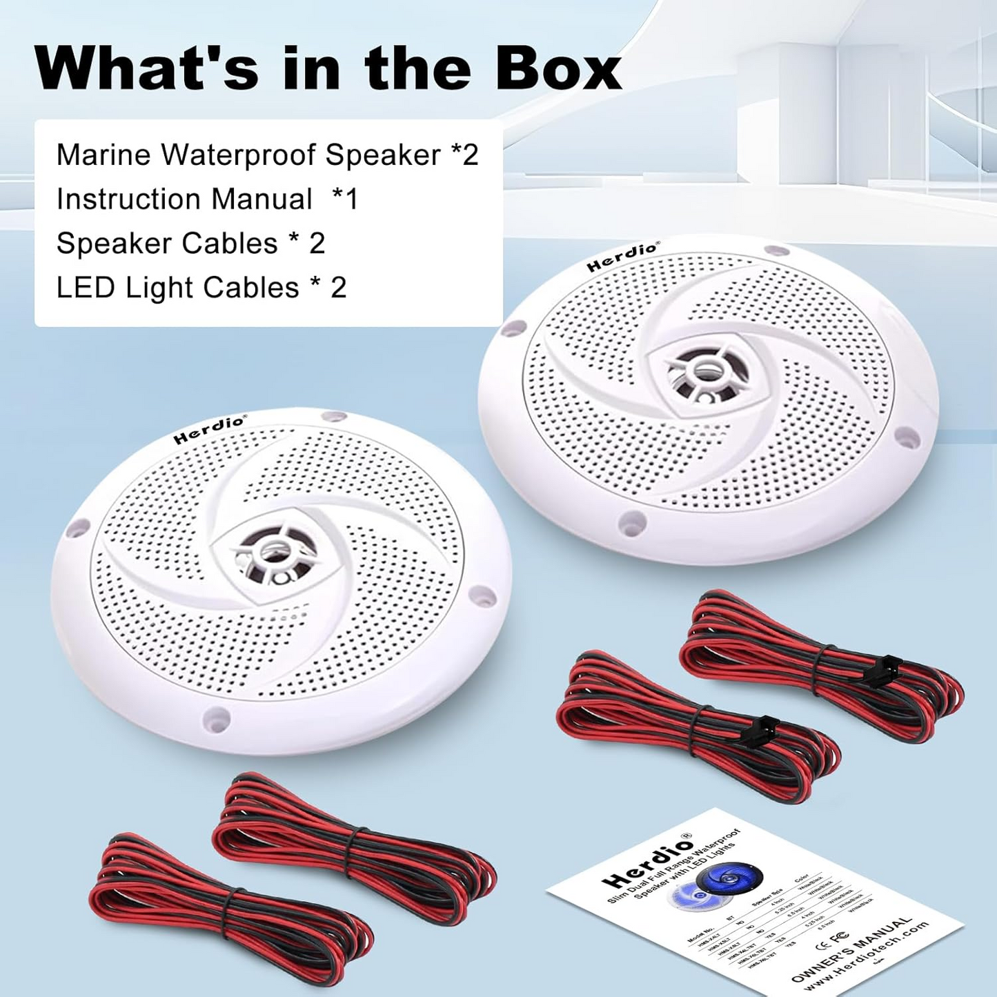 Masteronly 5.25 Inch 160W Waterproof Marine Speakers - 2 Way Weather Resistant with LED Lights, and Low Profile Slim Style Suitable for Boat, RV, ATV, UTV, Golf Cart (1 Pair, White)