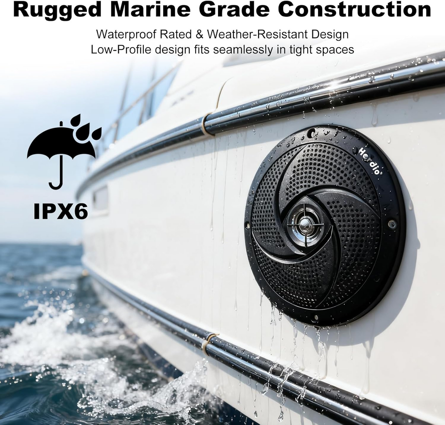 Masteronly 5.25 Inch 160W Waterproof Marine Speakers - 2 Way Weather Resistant with LED Lights, and Low Profile Slim Style Suitable for Boat, RV, ATV, UTV, Golf Cart (1 Pair, White)
