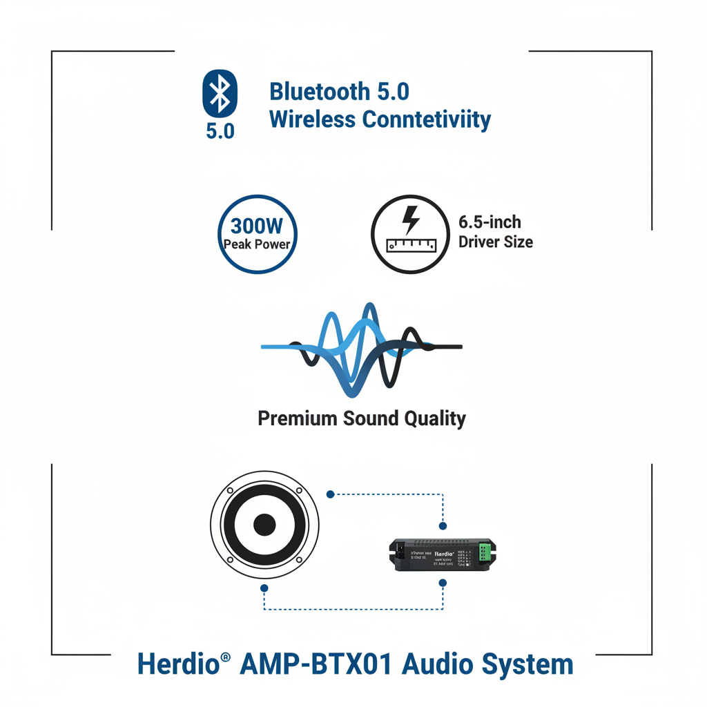 Herdio HCS628BT ceiling speaker key features - 300W power, Bluetooth 5.0, premium audio quality for home theater