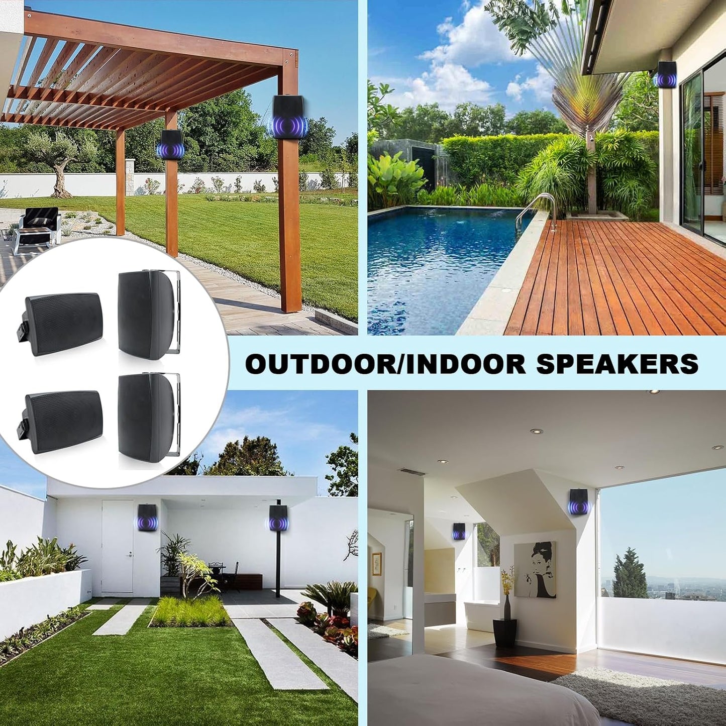 Masteronly 6.5" Outdoor Speakers 800W Wired Waterproof Wall Mount Speakers