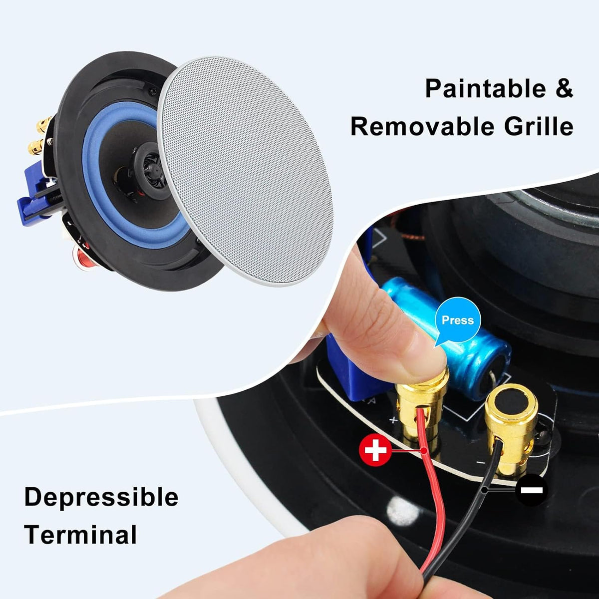 Masteronly 4" 320W Bluetooth In-Ceiling Speakers | Compact Wireless Home Audio