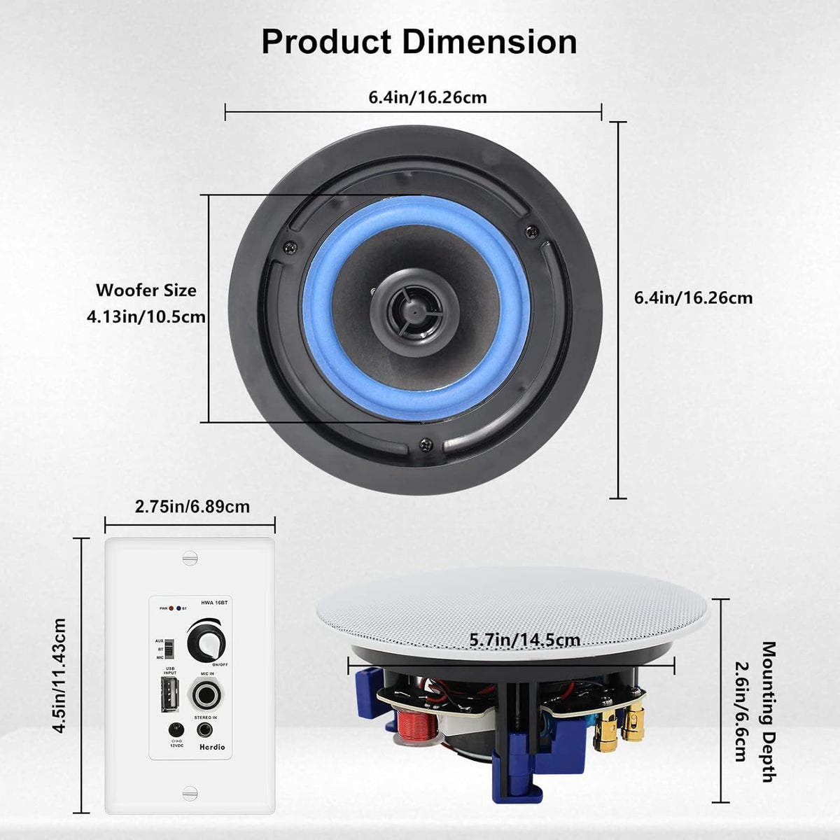 Masteronly 4" 320W Bluetooth In-Ceiling Speakers | Compact Wireless Home Audio