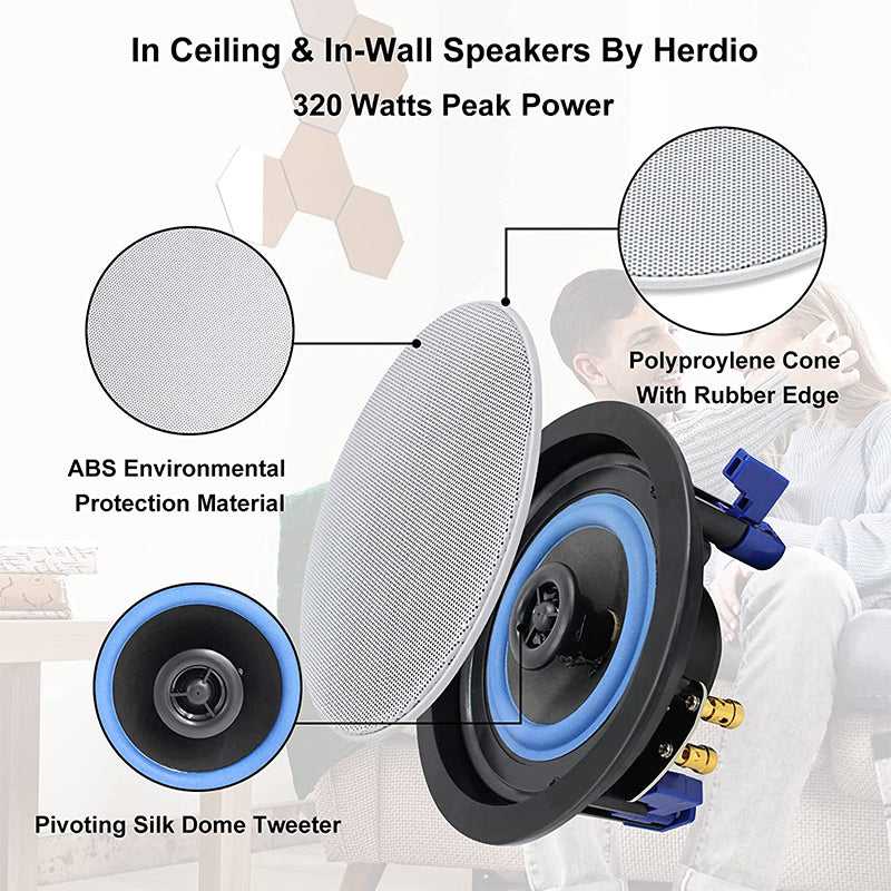 Masteronly 4" 320W Bluetooth In-Ceiling Speakers | Compact Wireless Home Audio