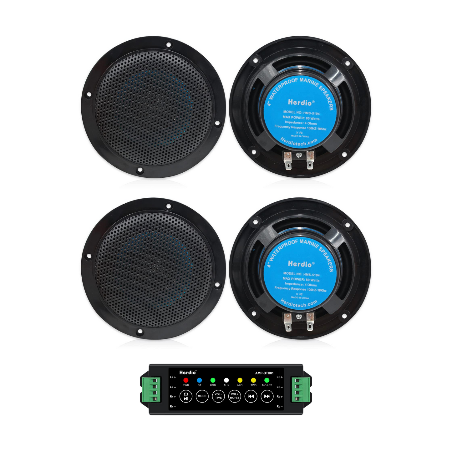Masteronly 4" Marine Bluetooth Speakers 320 Watts Waterproof Audio for Outdoor Use