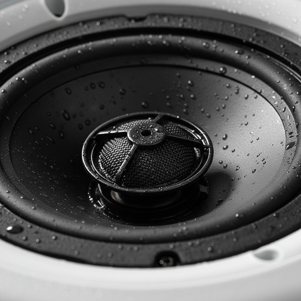 Close-up of silk dome tweeter component for high-frequency audio clarity