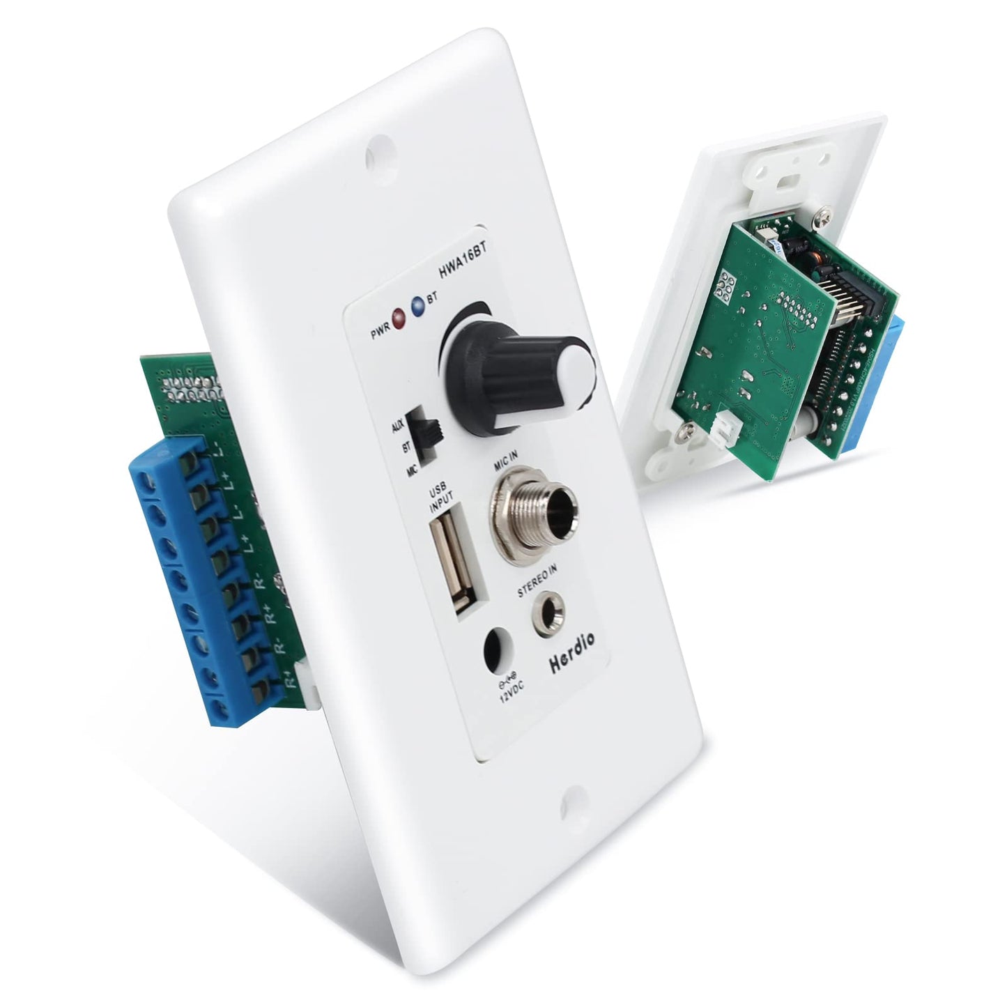 Herdio HWA-16BT Wall-Mounted Bluetooth Amplifier with Audio Control - Premium In-Wall AMP for Home Theater