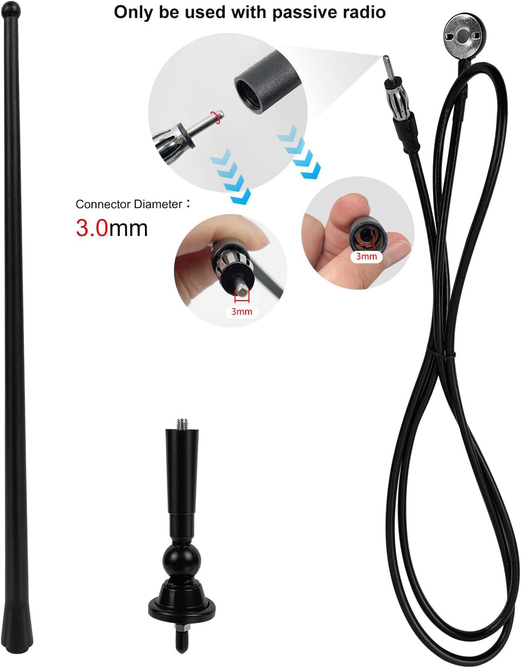 Masteronly Waterproof Marine Antenna Rubber Duck Dipole Flexible Mast FM AM Antenna for Boat Radio Car ATV UTV RZR SPA