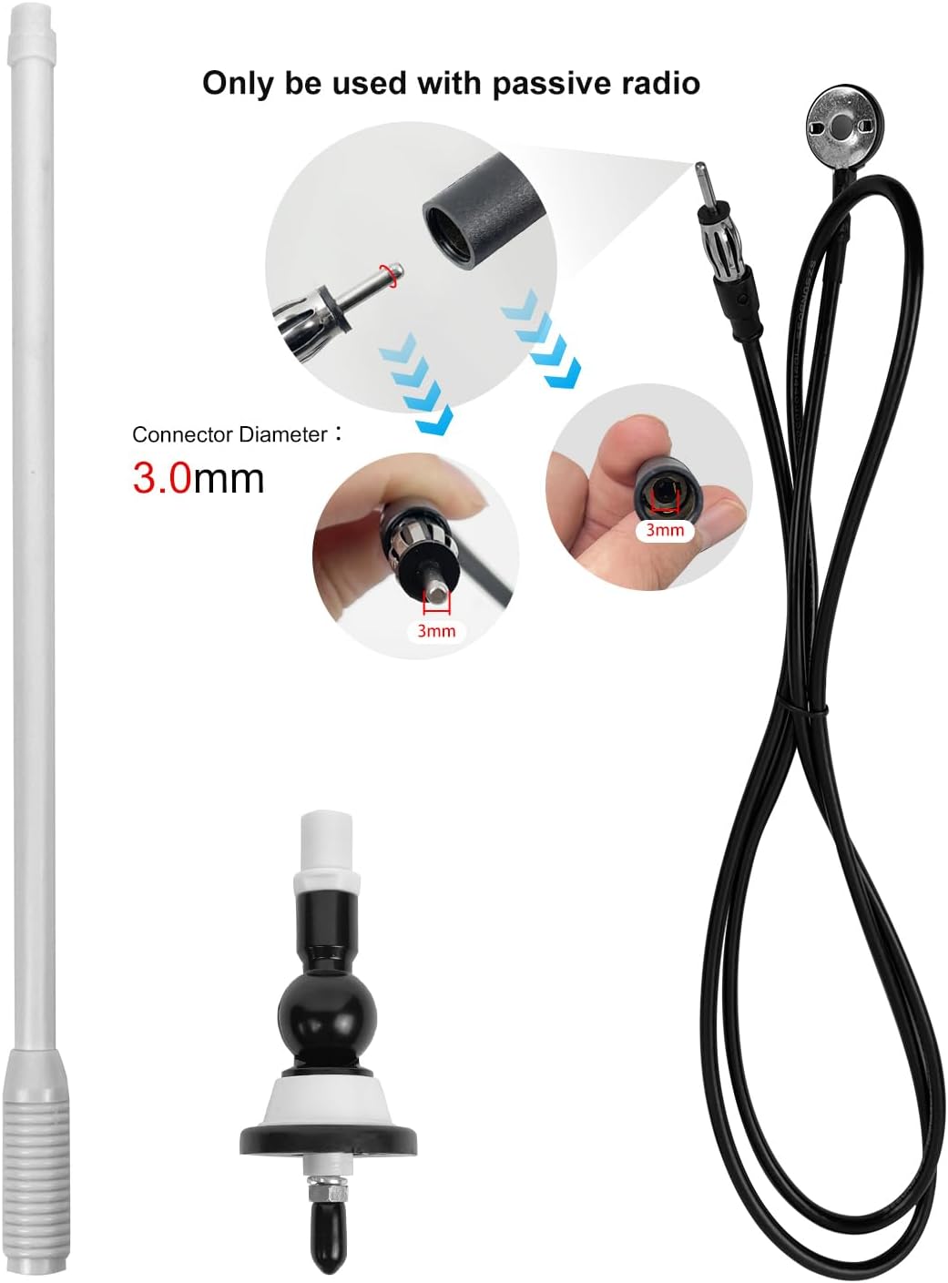 Masteronly Waterproof Marine Antenna Rubber Duck Dipole Flexible Mast FM AM Antenna for Boat Radio Car ATV UTV RZR SPA
