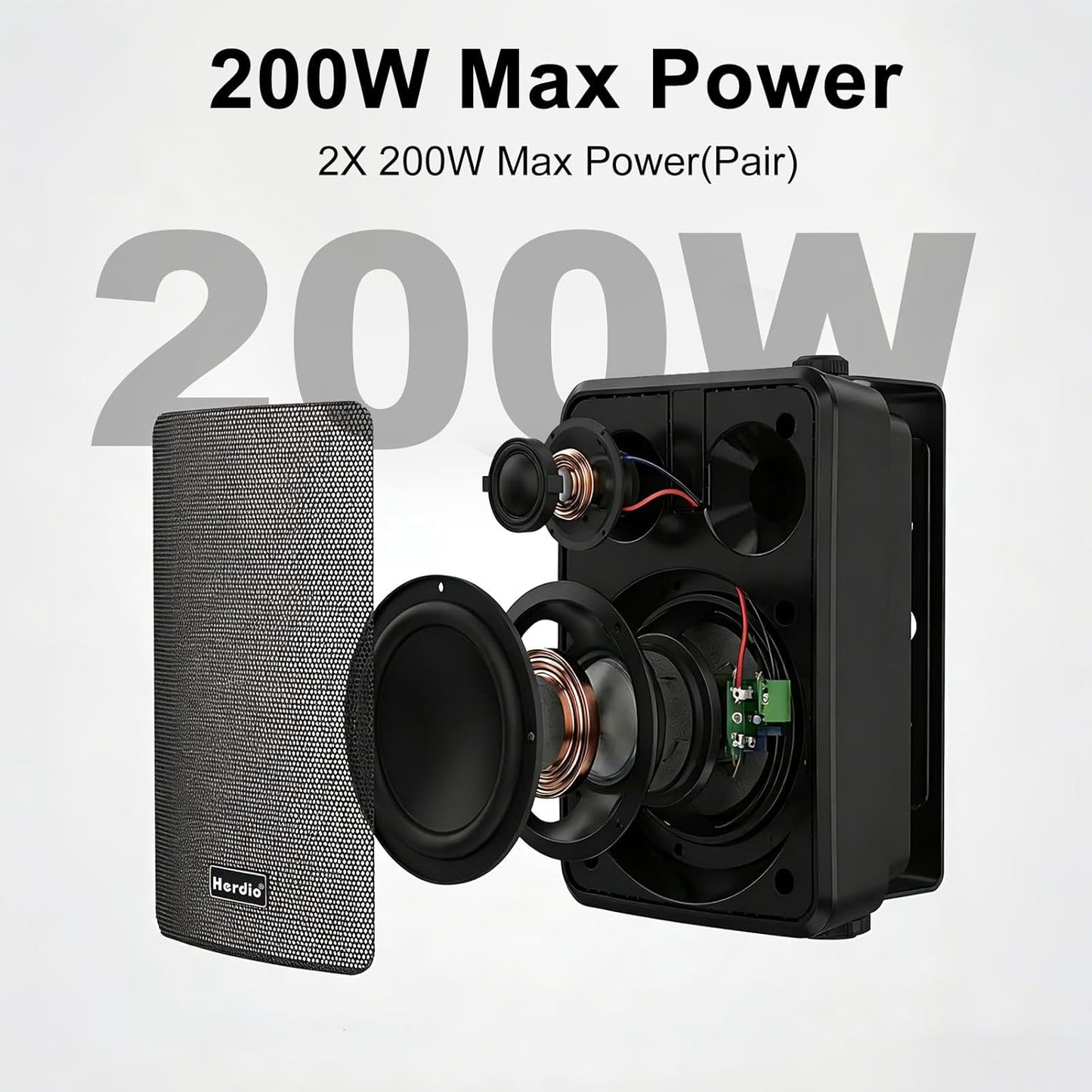 Masteronly 6.5" 400W Outdoor Bluetooth Speakers, IPX5 Waterproof, Multi-Connection Up to 20 Units (2-Pack)