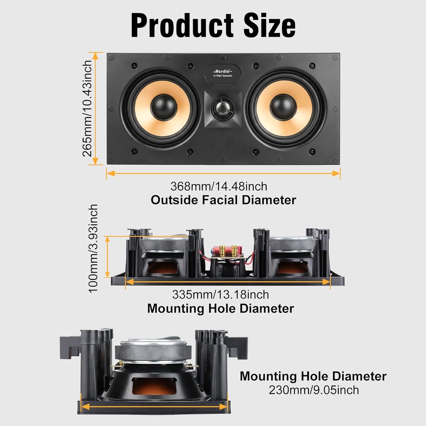 Masteronly 2-Way 5.25 Inch in-Wall Center Channel Speaker, 5.25" Woofer & 1" Silk Dome Tweeter, Home Theater, Whole House Audio, Covered Patio, Magnetic, Paintable Grille (Single, White)