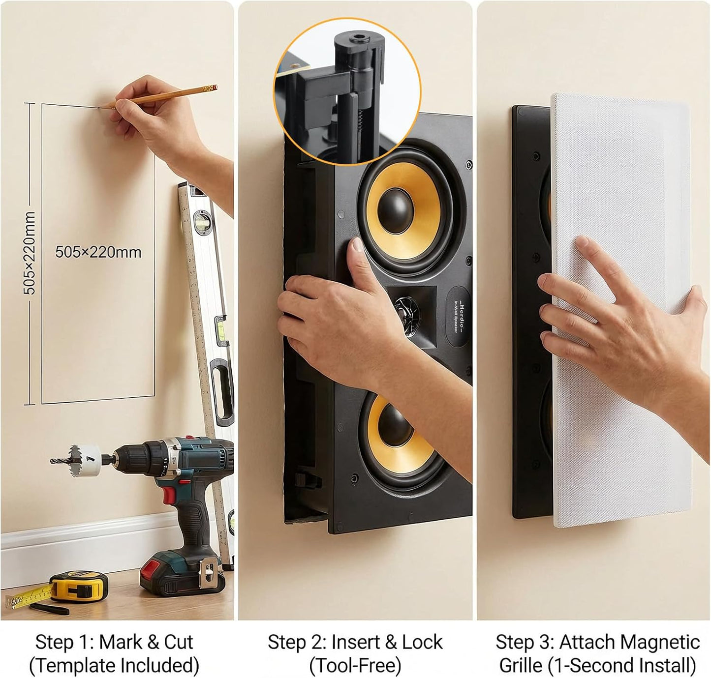 Masteronly 2-Way 5.25 Inch in-Wall Center Channel Speaker, 5.25" Woofer & 1" Silk Dome Tweeter, Home Theater, Whole House Audio, Covered Patio, Magnetic, Paintable Grille (Single, White)