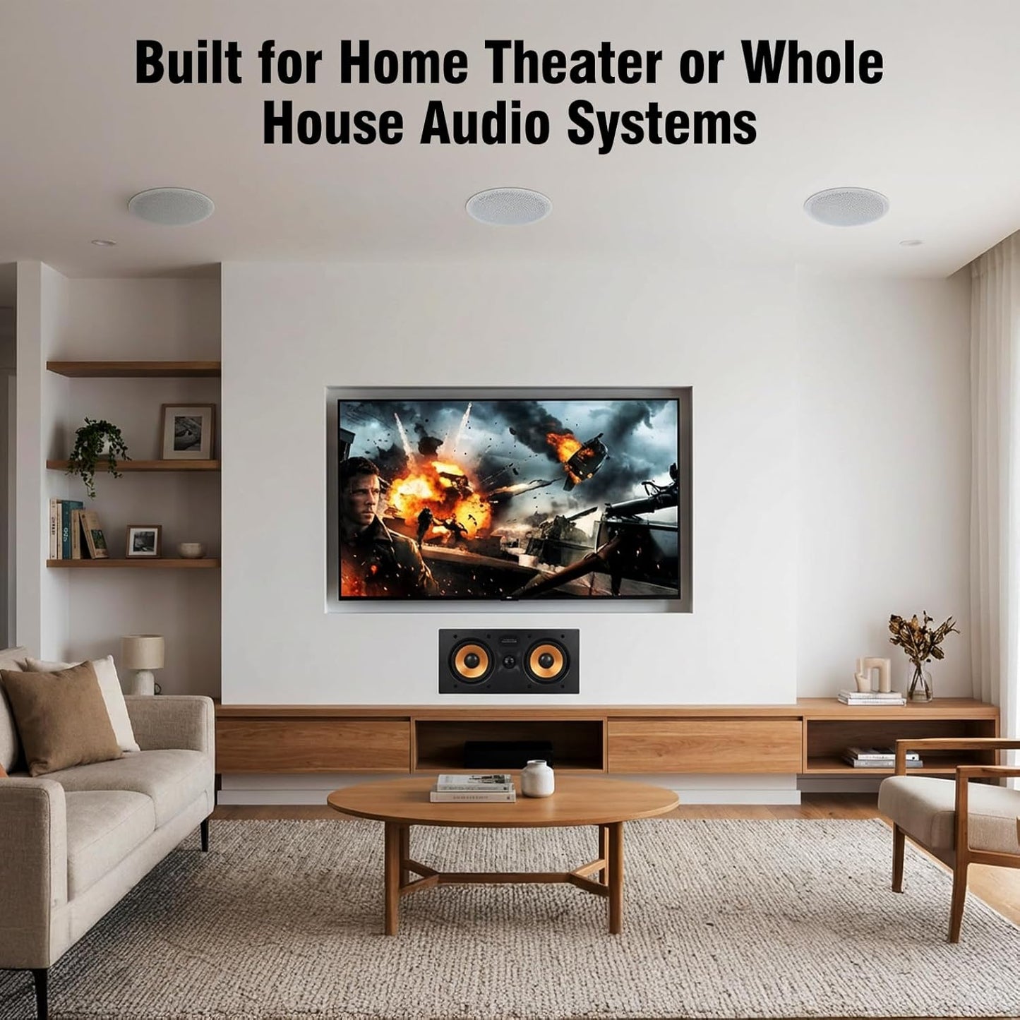 Masteronly 2-Way 5.25 Inch in-Wall Center Channel Speaker, 5.25" Woofer & 1" Silk Dome Tweeter, Home Theater, Whole House Audio, Covered Patio, Magnetic, Paintable Grille (Single, White)