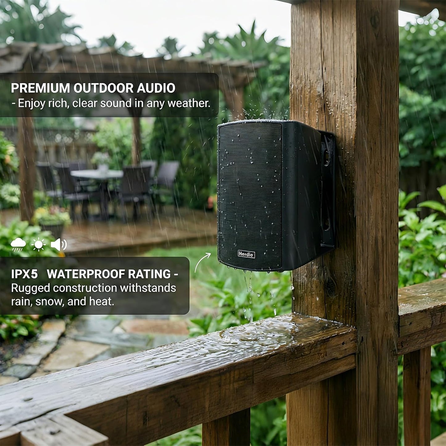 Masteronly 6.5" 400W Outdoor Bluetooth Speakers, IPX5 Waterproof, Multi-Connection Up to 20 Units (2-Pack)