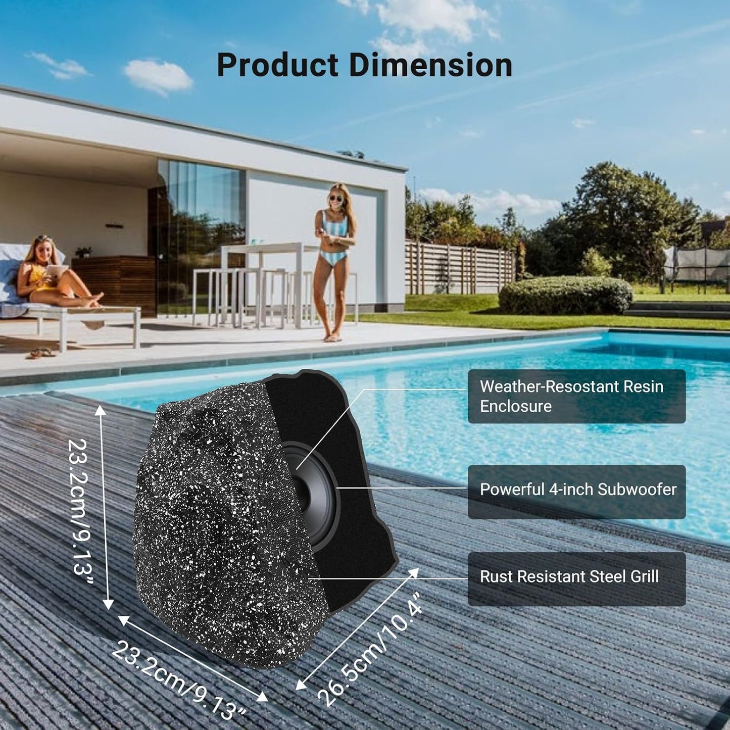 Masteronly 4" Solar Powered Rock Bluetooth Speakers 80W With Rechargeable Battery Waterproof