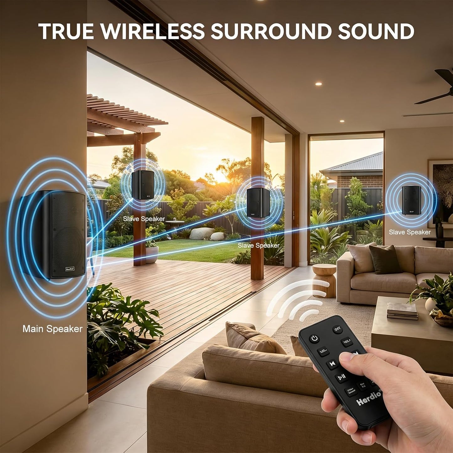 Masteronly 6.5" 400W Outdoor Bluetooth Speakers, IPX5 Waterproof, Multi-Connection Up to 20 Units (2-Pack)