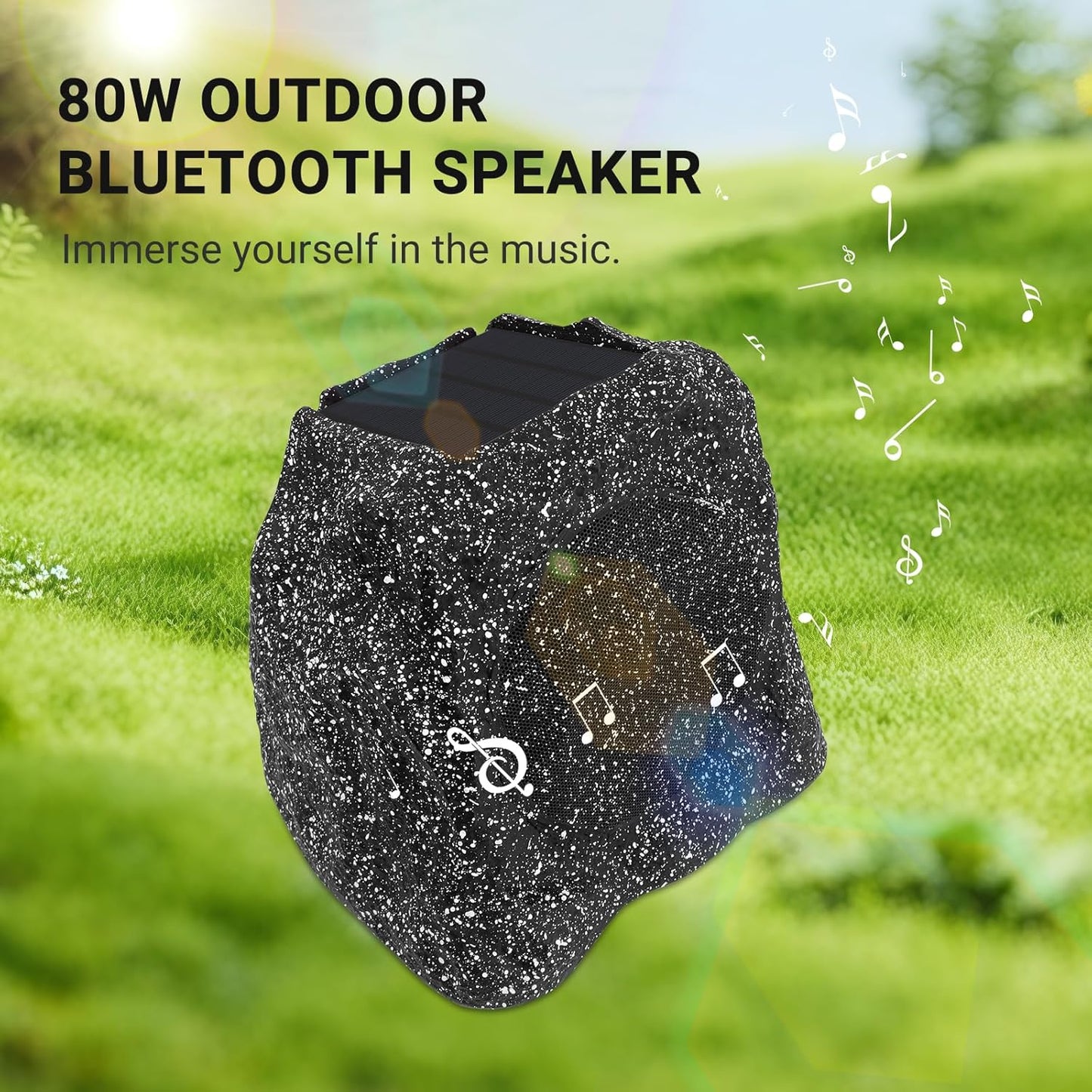 Masteronly 4" Solar Powered Rock Bluetooth Speakers 80W With Rechargeable Battery Waterproof