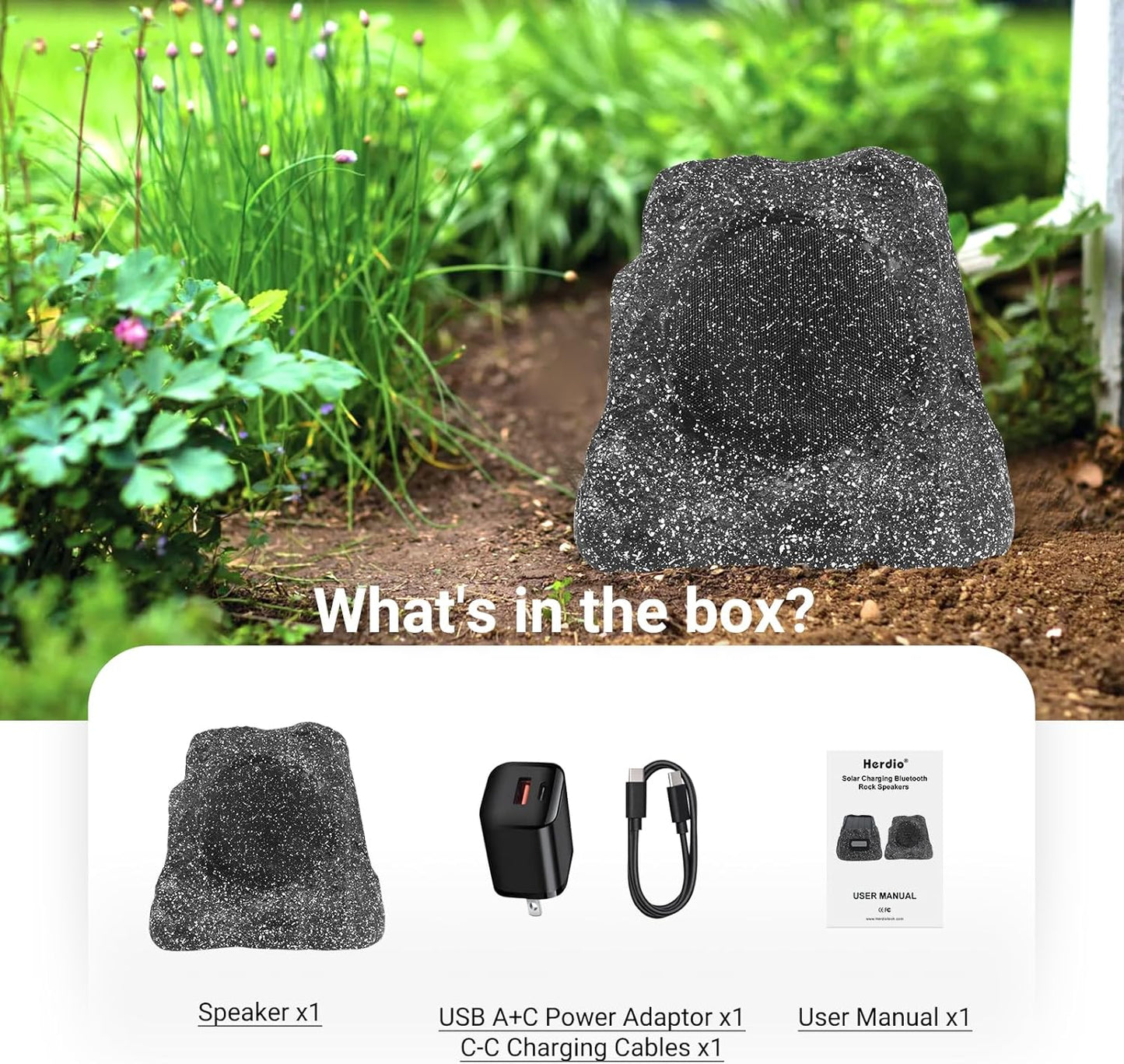 Masteronly 4" Solar Powered Rock Bluetooth Speakers 80W With Rechargeable Battery Waterproof