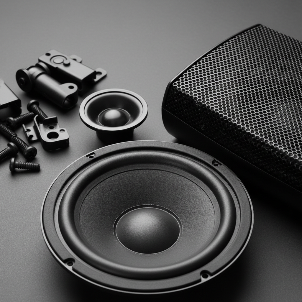Close-up of Herdio outdoor speaker components - premium drivers and waterproof construction details
