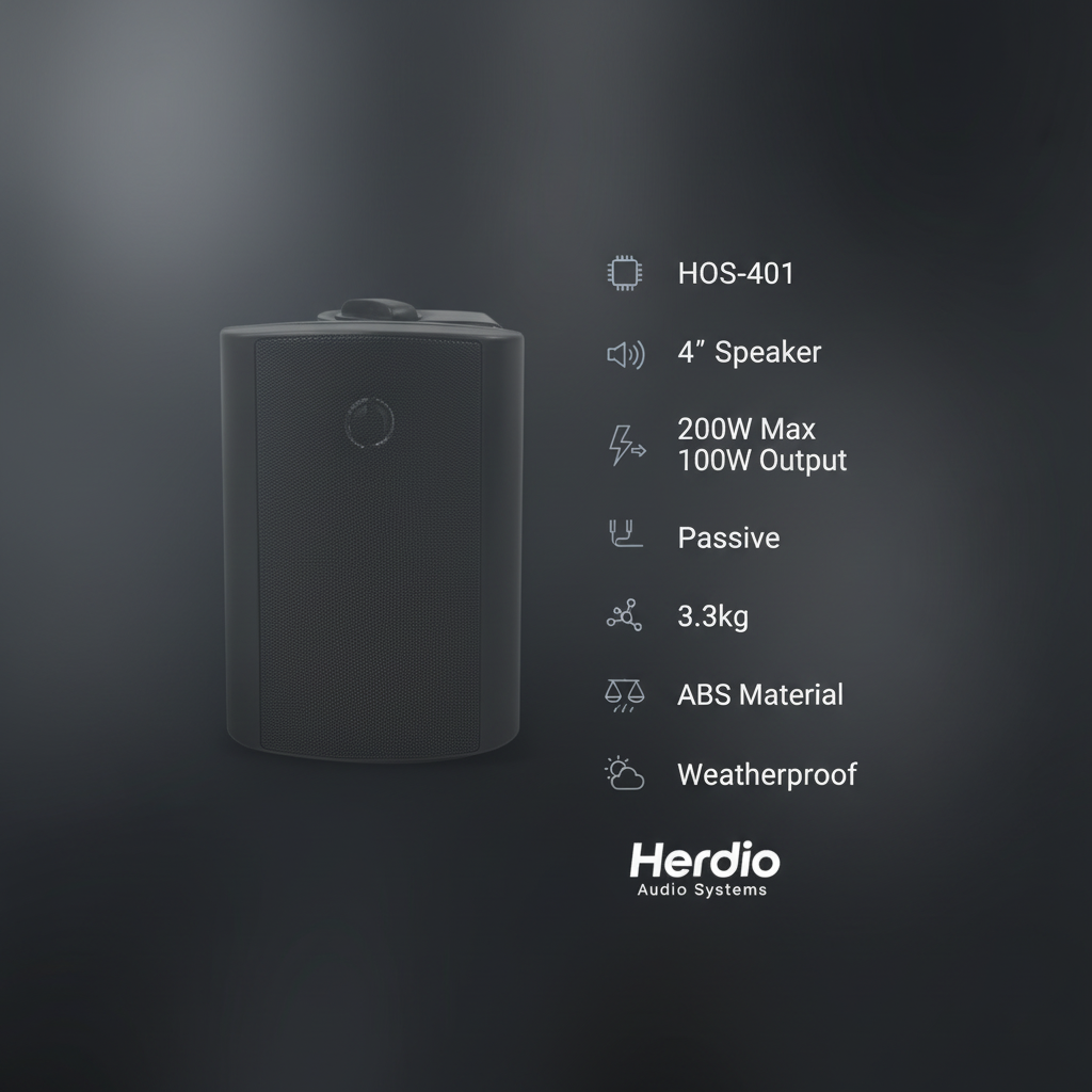 Herdio 4 inch outdoor speaker technical specifications chart showing power output frequency response
