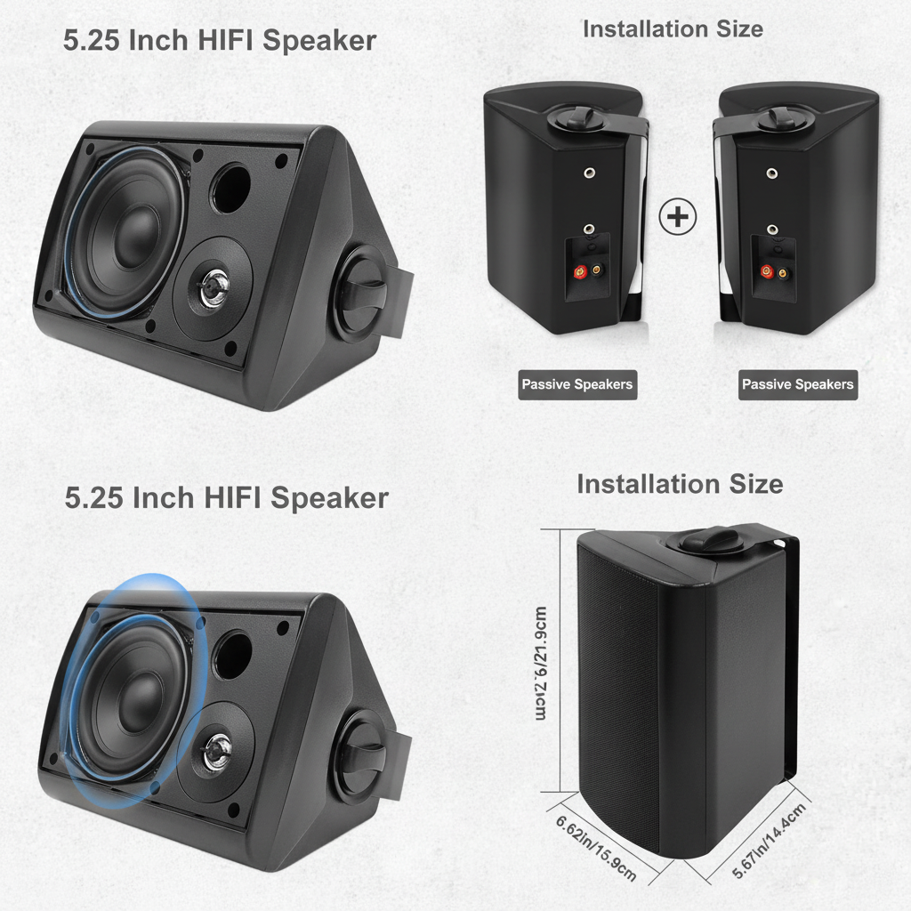 Herdio 5.25 inch outdoor speaker multiple angle view showing design and build quality