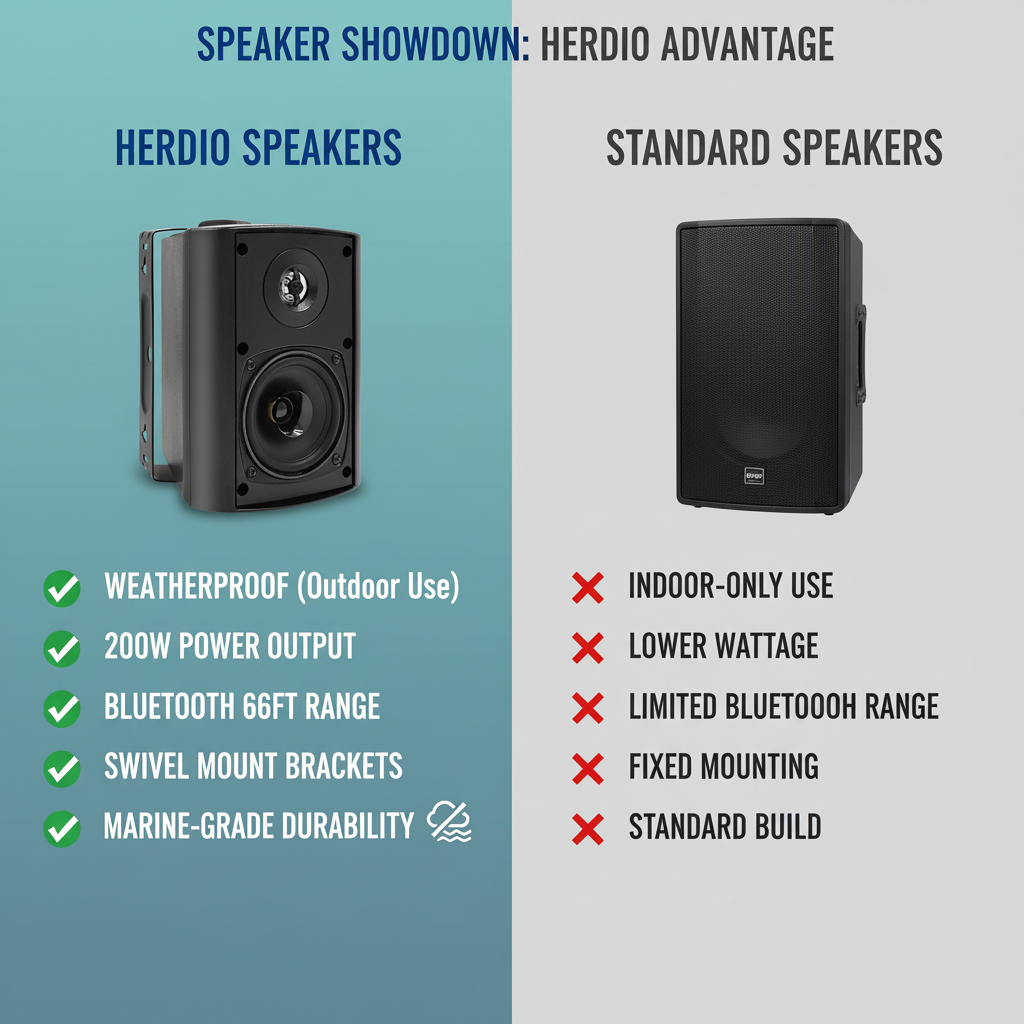 Herdio outdoor speaker comparison chart showing different models and features
