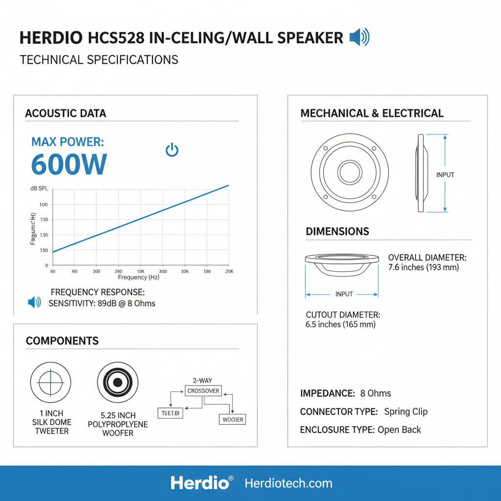 Technical specifications chart - frequency response, impedance, power handling