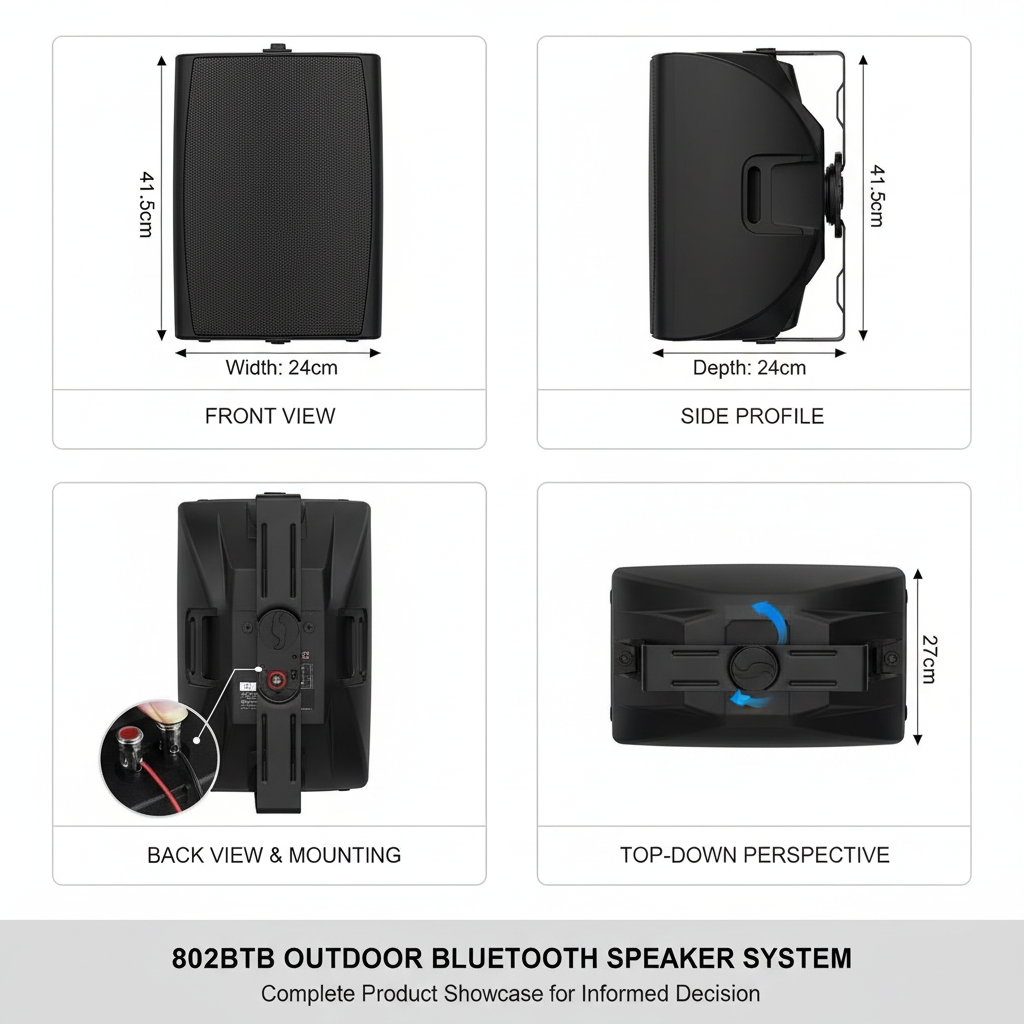 Herdio 8 inch outdoor speaker multiple angles - durable black finish with wall mount bracket design