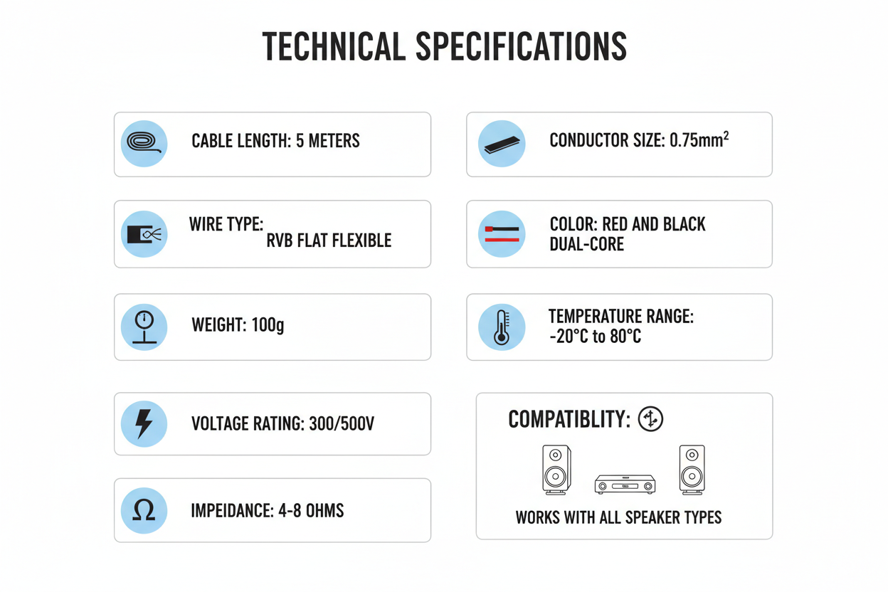 Herdio 5M speaker cable technical specifications - 0.75mm² conductor gauge and installation details