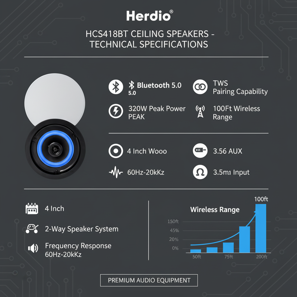 Technical specifications - 320W Bluetooth ceiling speakers parameters