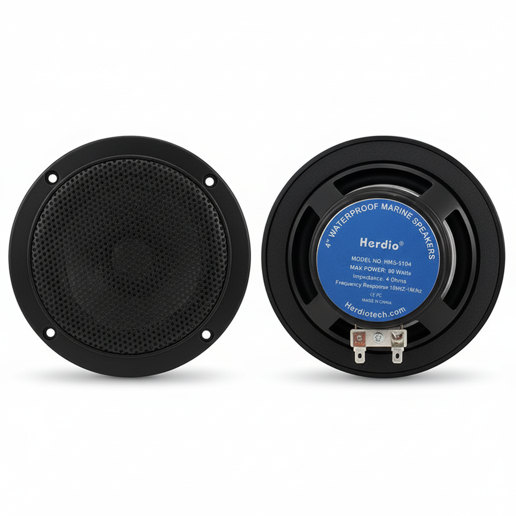 Herdio marine speakers black finish - 4 inch waterproof boat audio system