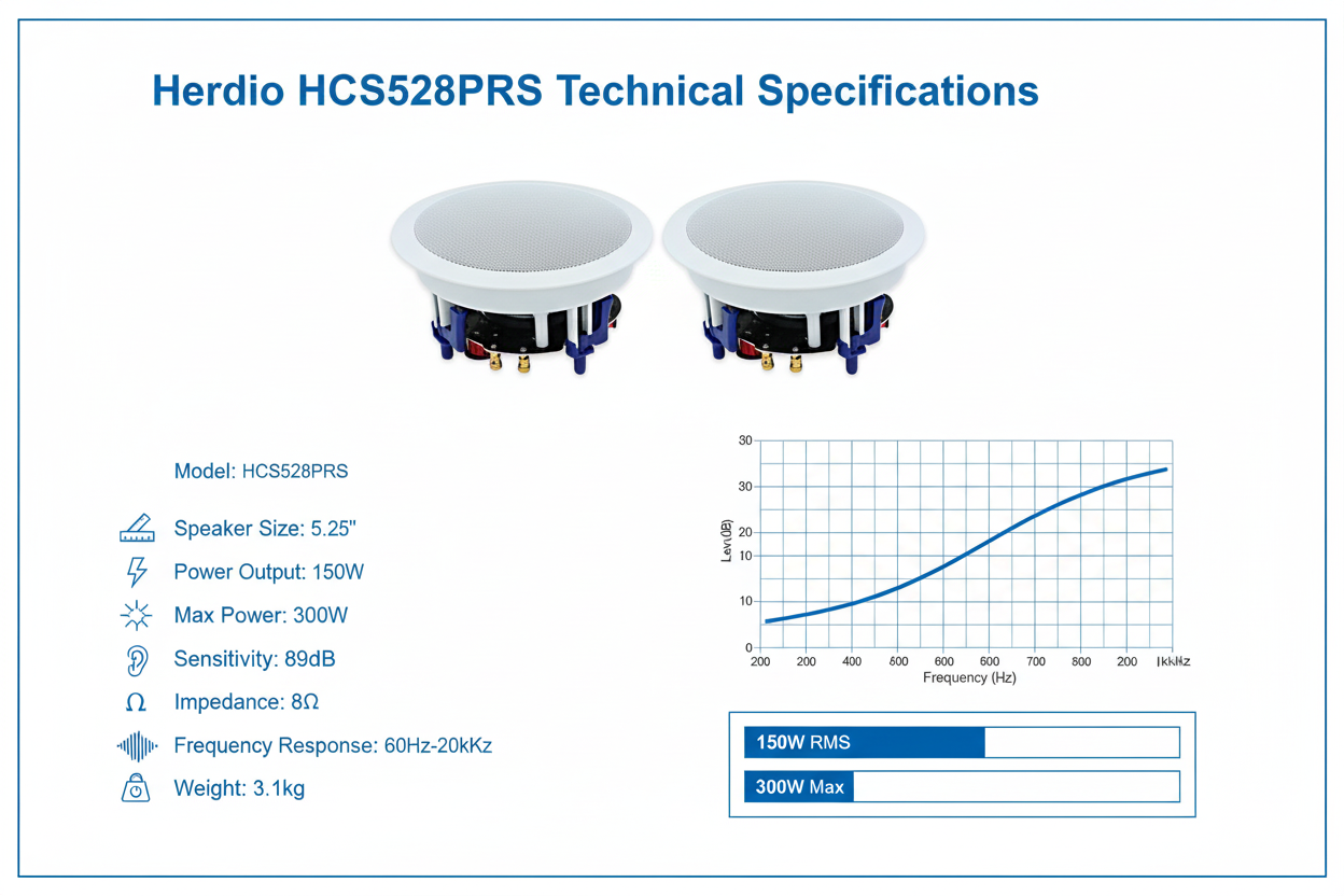 HCS528PRS ceiling speaker specifications 60-20kHz frequency response 8 ohm impedance
