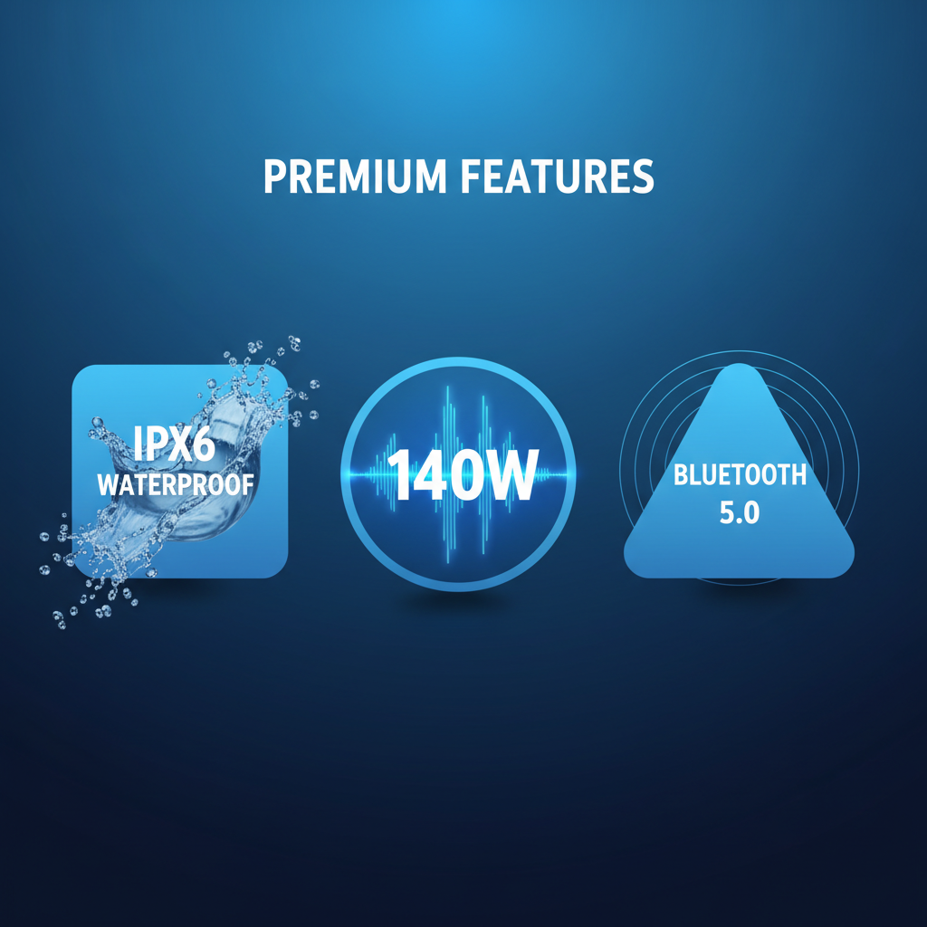 Herdio marine speakers key features infographic Bluetooth connectivity waterproof rating