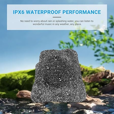 Masteronly 4" Rock Bluetooth Speakers Outdoor Waterproof Wireless Solar Max 160 Watt, TWS Connection Powered with Rechargeable Battery for Garden Patio Deck Pool Backyard（Gray，1Pair）