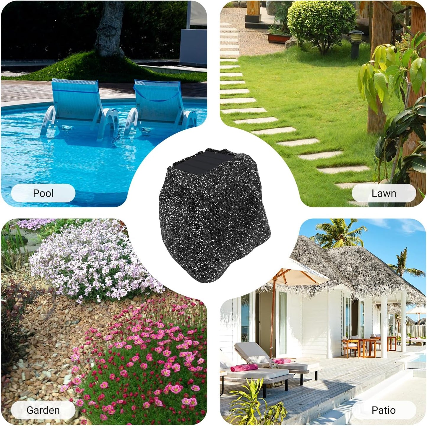 Masteronly 4" Rock Bluetooth Speakers Outdoor Waterproof Wireless Solar Max 160 Watt, TWS Connection Powered with Rechargeable Battery for Garden Patio Deck Pool Backyard（Gray，1Pair）