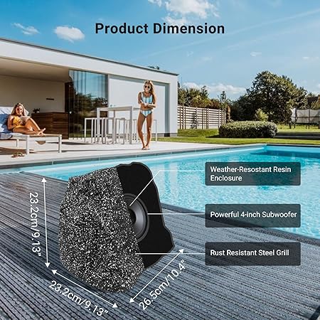 Masteronly 4" Rock Bluetooth Speakers Outdoor Waterproof Wireless Solar Max 160 Watt, TWS Connection Powered with Rechargeable Battery for Garden Patio Deck Pool Backyard（Gray，1Pair）