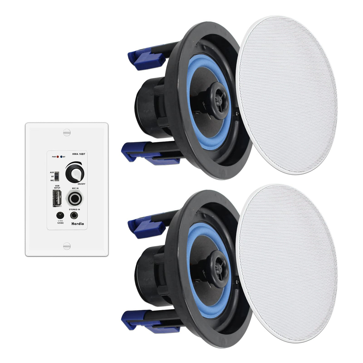 Herdio 4 inch Bluetooth ceiling speakers 160W 2-way flush mount home audio system white