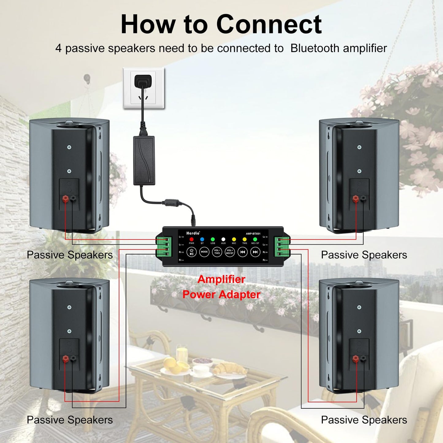 Herdio 4" Bluetooth Outdoor Speakers 400 Watts High Power Weatherproof