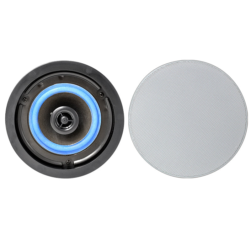 Herdio 4 inch 2-way ceiling speaker with white grille for discreet in-ceiling home theater installation