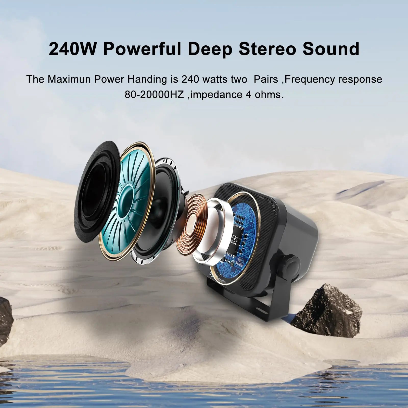Herdio 4" Bluetooth Marine Speakers 120 Watts 2-Way Ideal for Boat Audio