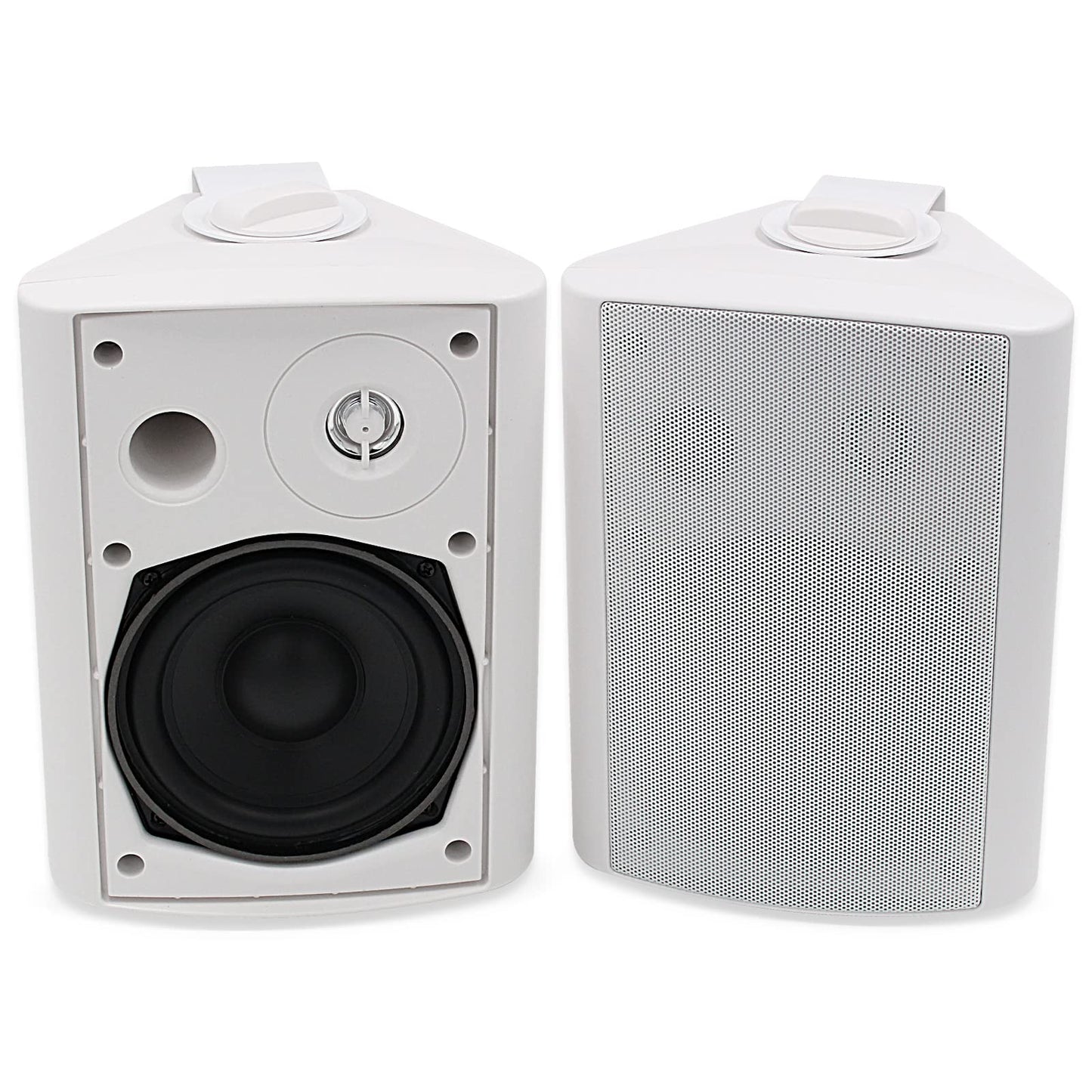 Herdio 5.25 inch outdoor Bluetooth speaker pair with swivel mounting brackets UV-resistant finish and all-weather performance for year-round use

