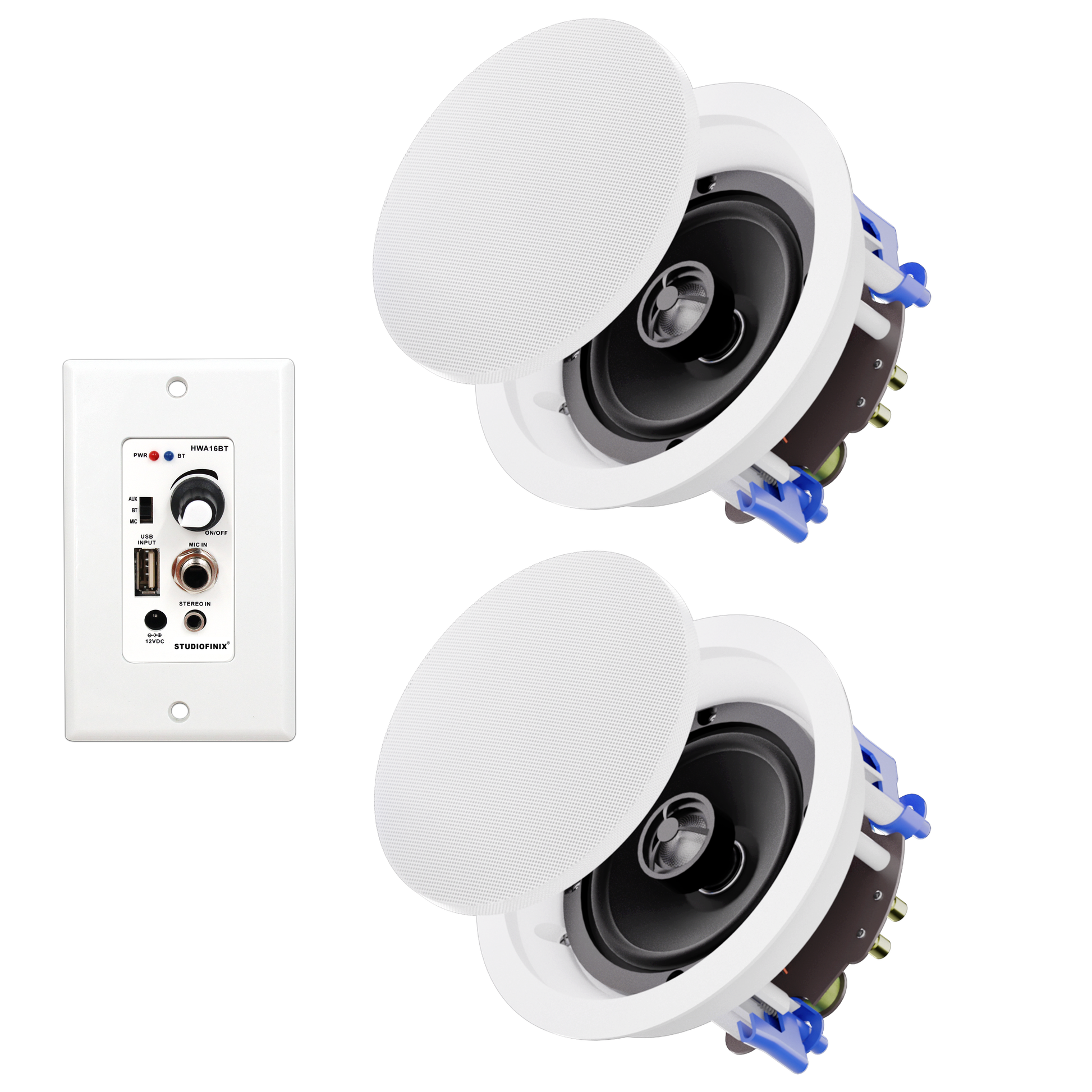 Herdio 5.25 inch Bluetooth ceiling speakers 300W with built-in amplifier for home audio system