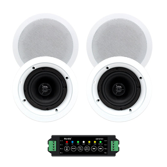 Herdio 5.25 inch Bluetooth ceiling speakers 600W wireless audio system white grille