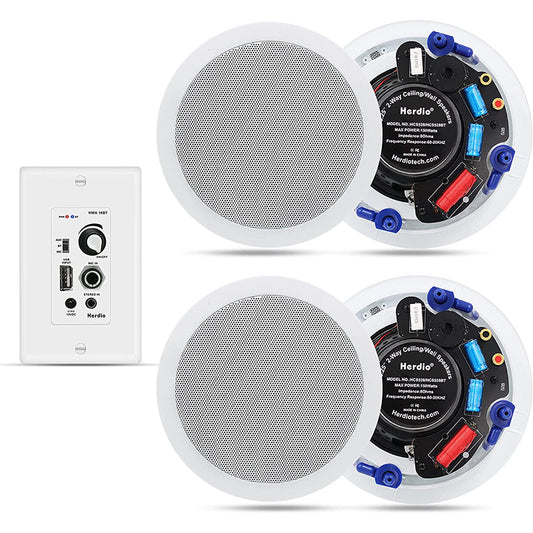 Herdio 5.25 inch Bluetooth ceiling speakers 600W flush mount home theater system 4-pack