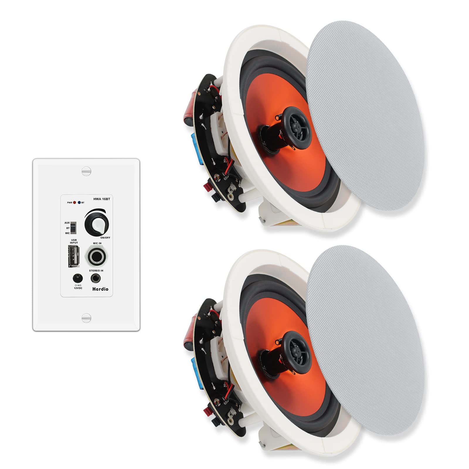 Herdio 6.5 inch ceiling Bluetooth speakers with 300 watts power and 2-way surround sound for home audio systems